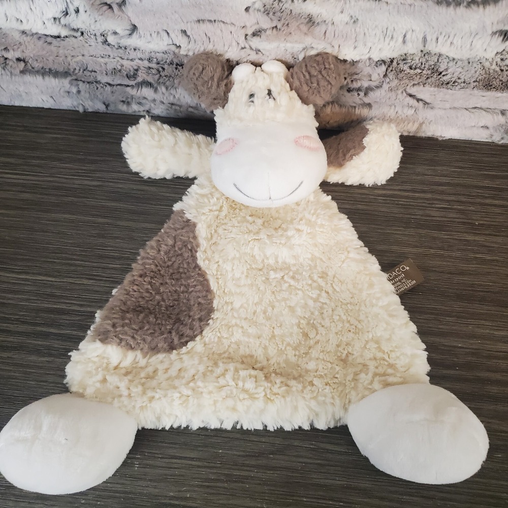 Demdaco COW Rattle Lovey Security Blanket Flat Fluffy SOFT Baby Toy Lovie